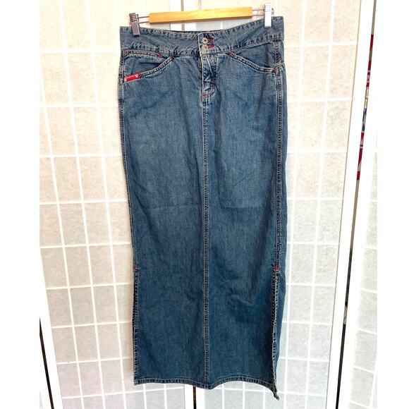 Guess Dresses & Skirts - Vintage Guess Denim Column Maxi Skirt Y2K Soft Grunge Indie Sleaze Western Boho